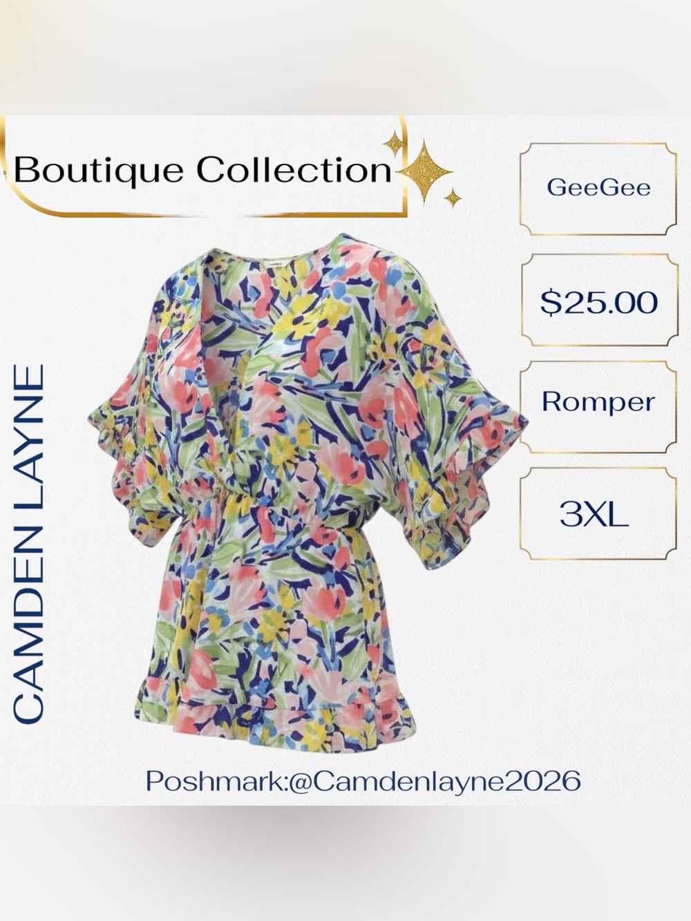 3XL Floral V-Neck Romper in Pastel Multi - Picture 2 of 13